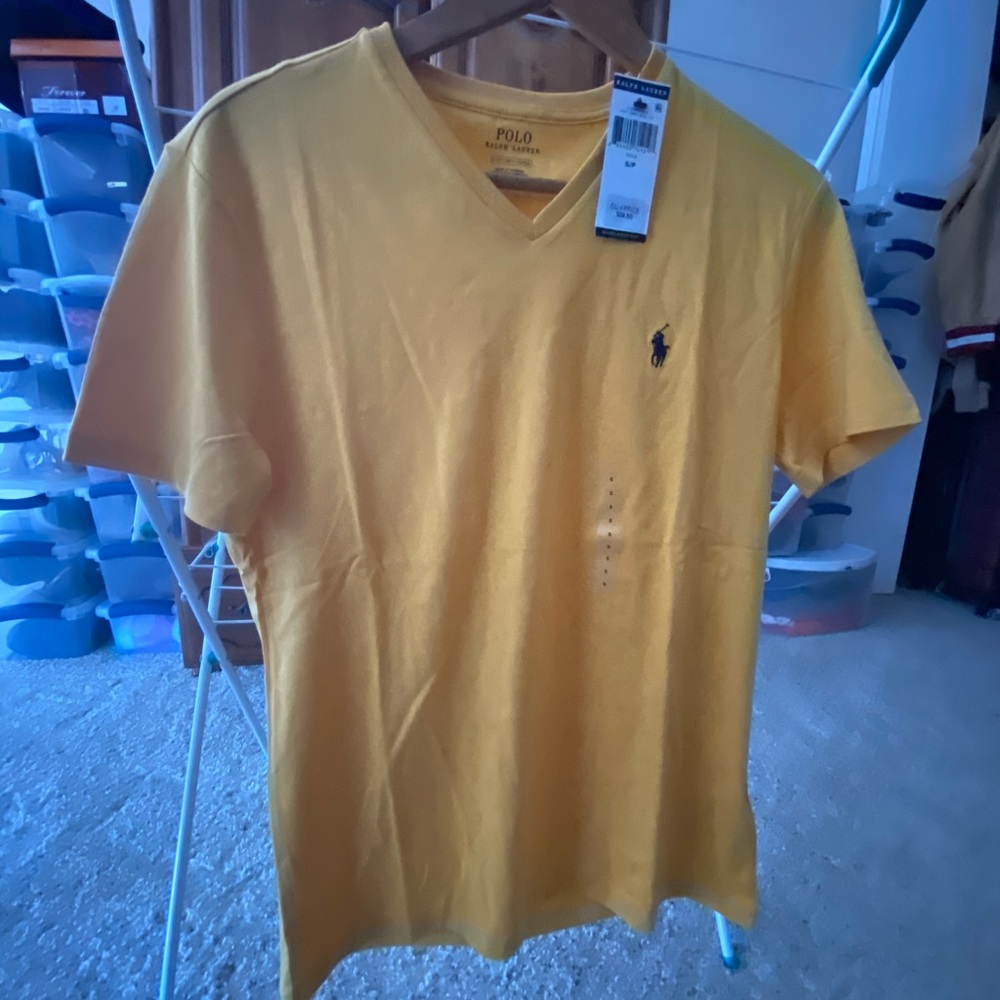 Yellow Ralph Lauren v neck t shirt